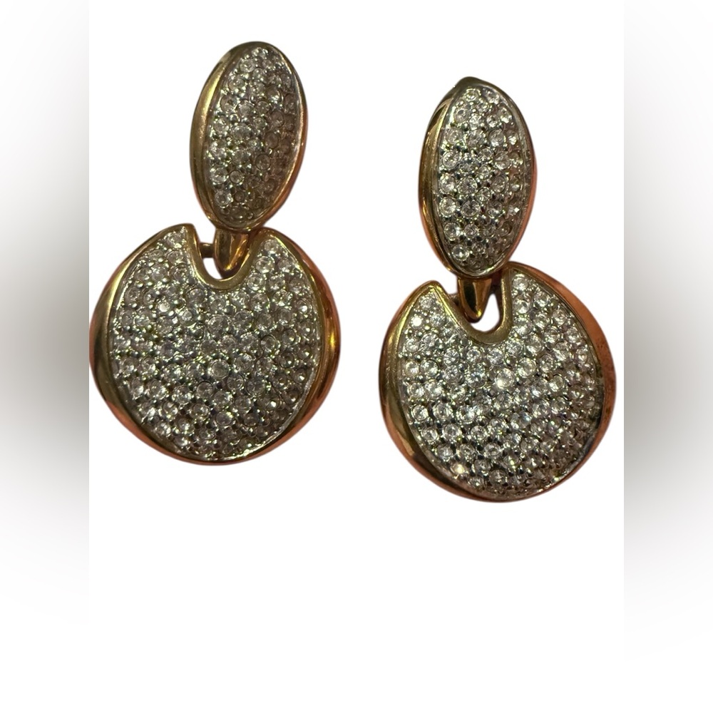 Swarovski Runway 80’s-90’s Paved Gold Tone Clip On Earrings